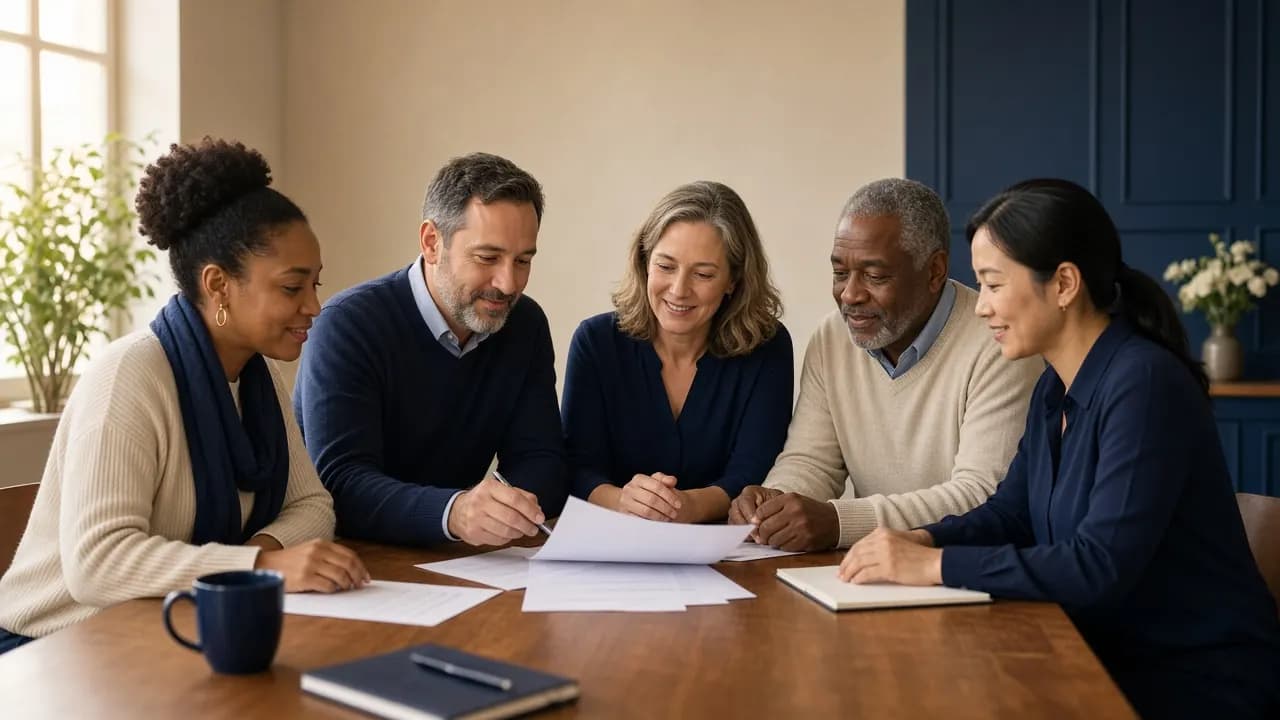 A pastor and a small church board meeting around a table